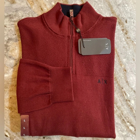 NWT Armani Exchange Cotton Burgundy Pullover Sweater Men’s Large - Picture 9 of 9